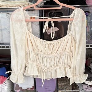 Lulu's Cream Floral Ruched Blouse